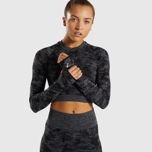 Gymshark Camo Seamless Long Sleeve Crop Top - Black